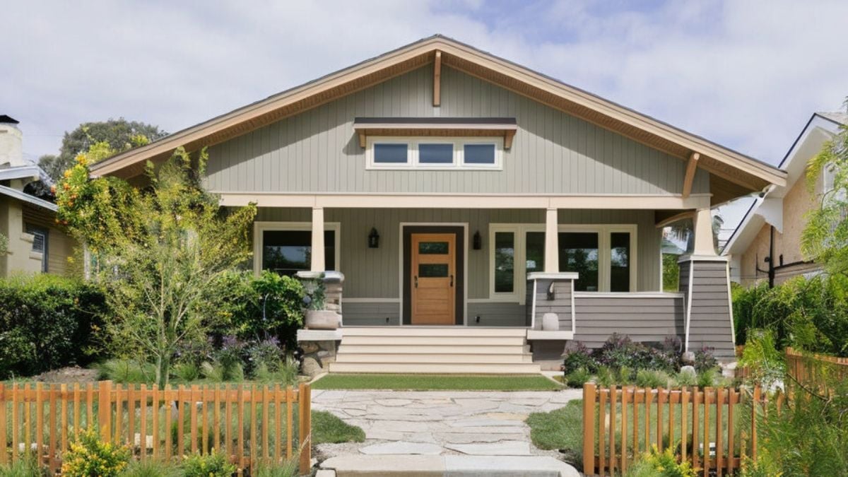 Classic Craftsman bungalow with covered front porch and traditional residential architecture