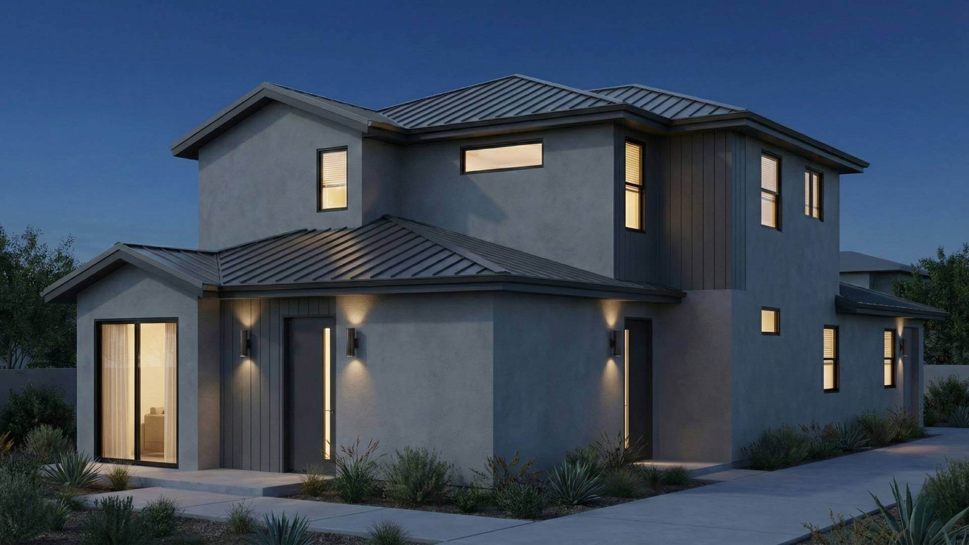 Transitional style custom residential design with clean rooflines